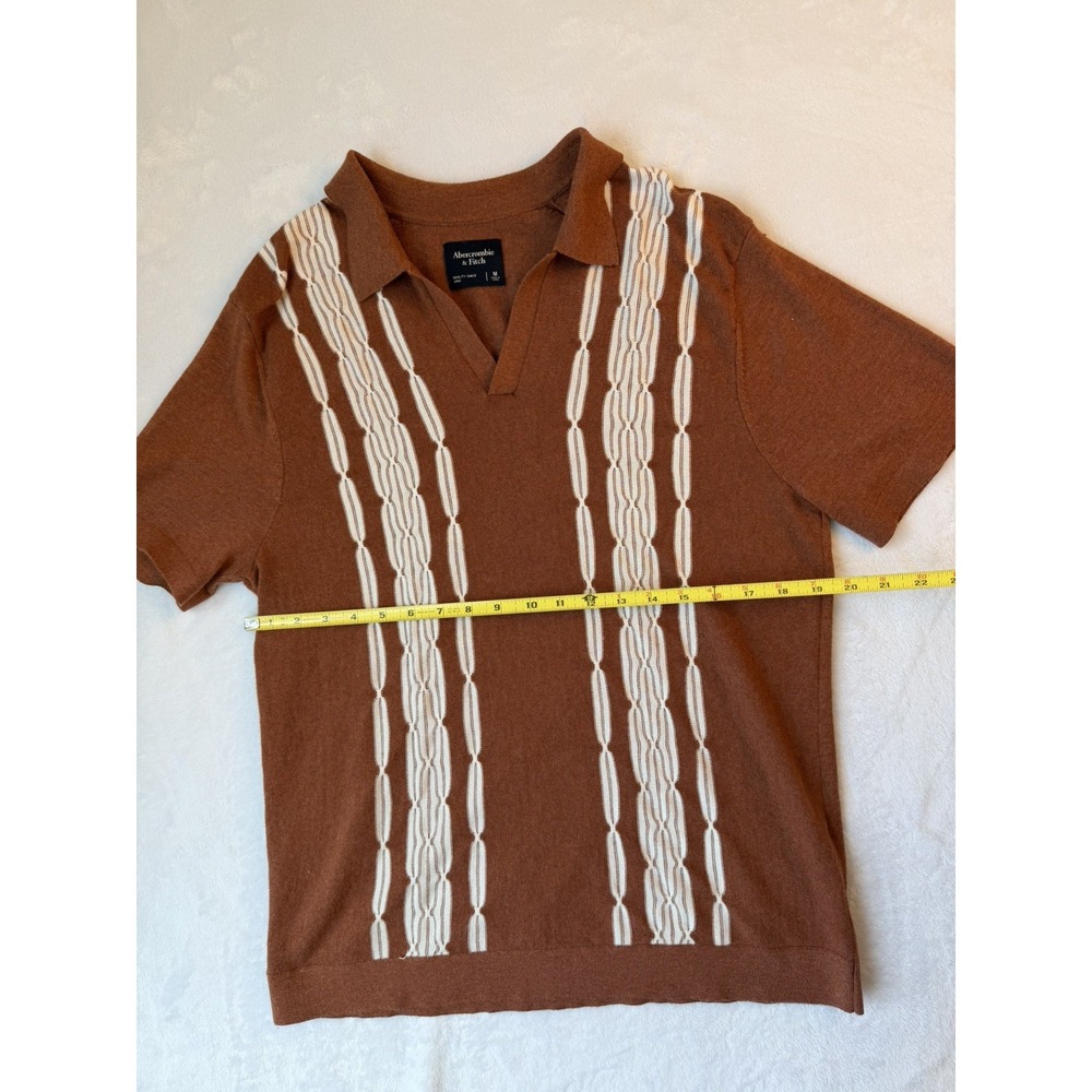 Abercrombie & Fitch Striped Polo Knit Shirt Mens Medium Rust Color Cotton - Picture 6 of 6
